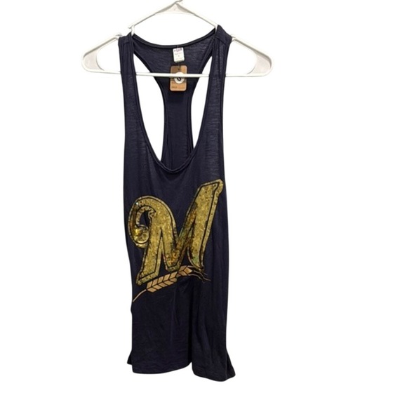PINK Victoria's Secret Tops - PINK Victoria's Secret Milwaukee Brewers Sequin Racerback‎ Tank Top Navy Small